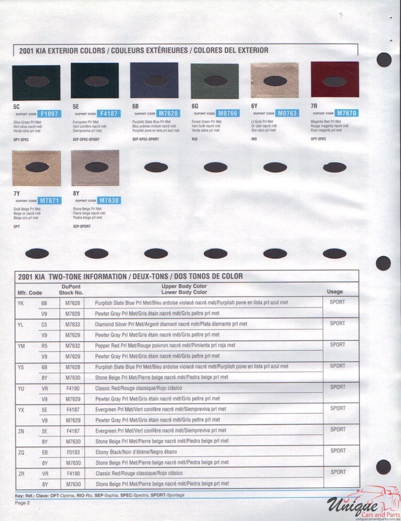 2001 Kia Paint Charts DuPont 2